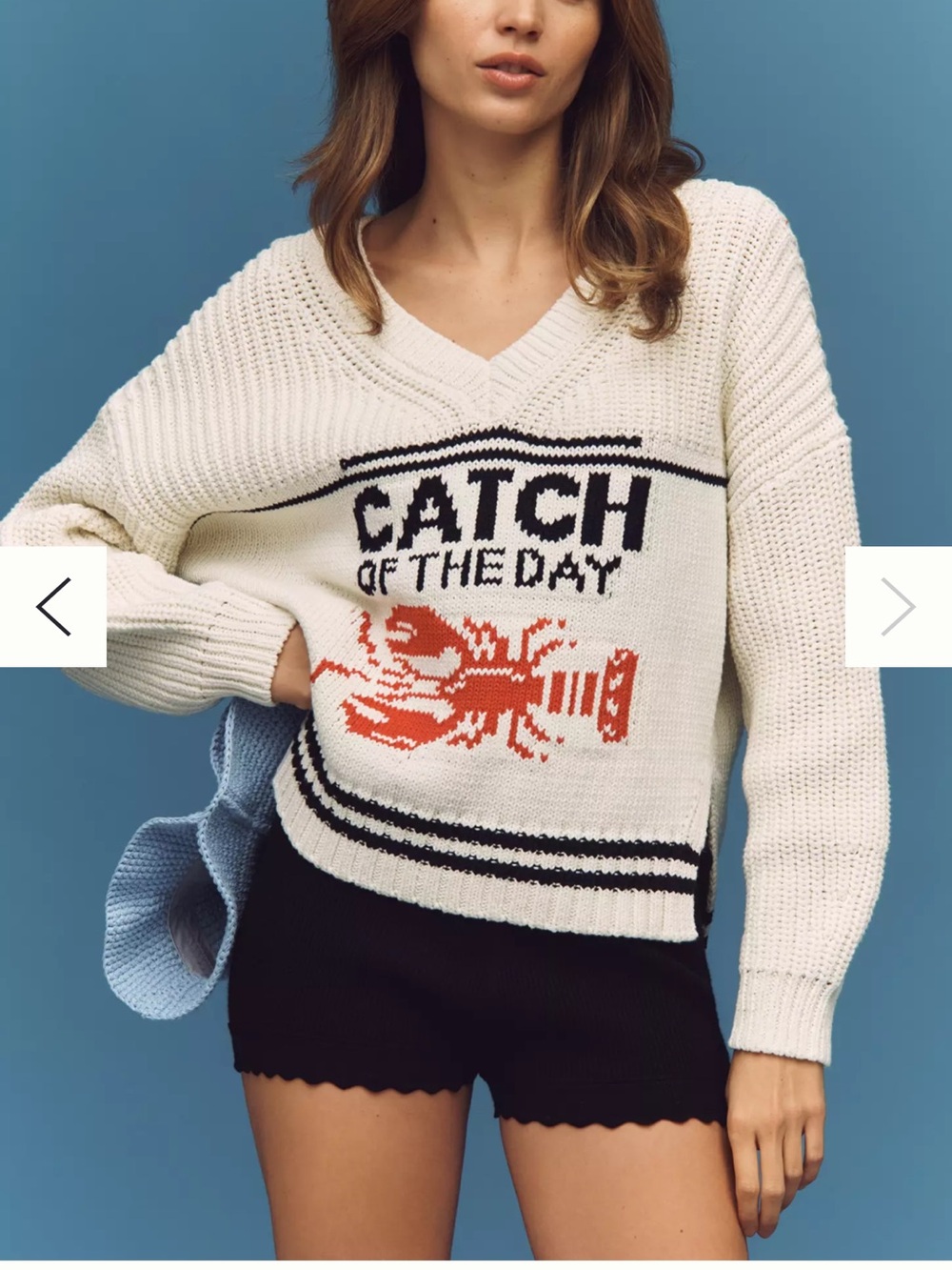 Anthropologie Maeve Nautical Linen-Blend Catch Of The Day Lobster Sweater M NWT